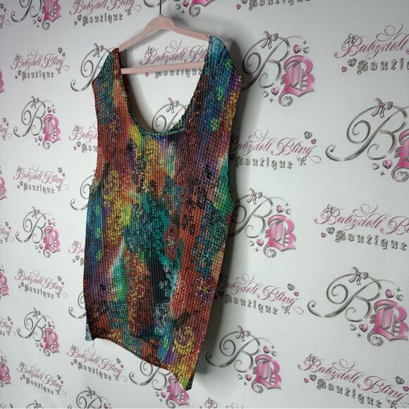 Nicola tank top 3D pleated cube square print paisley tie dye boho floral y2k - Picture 6 of 6
